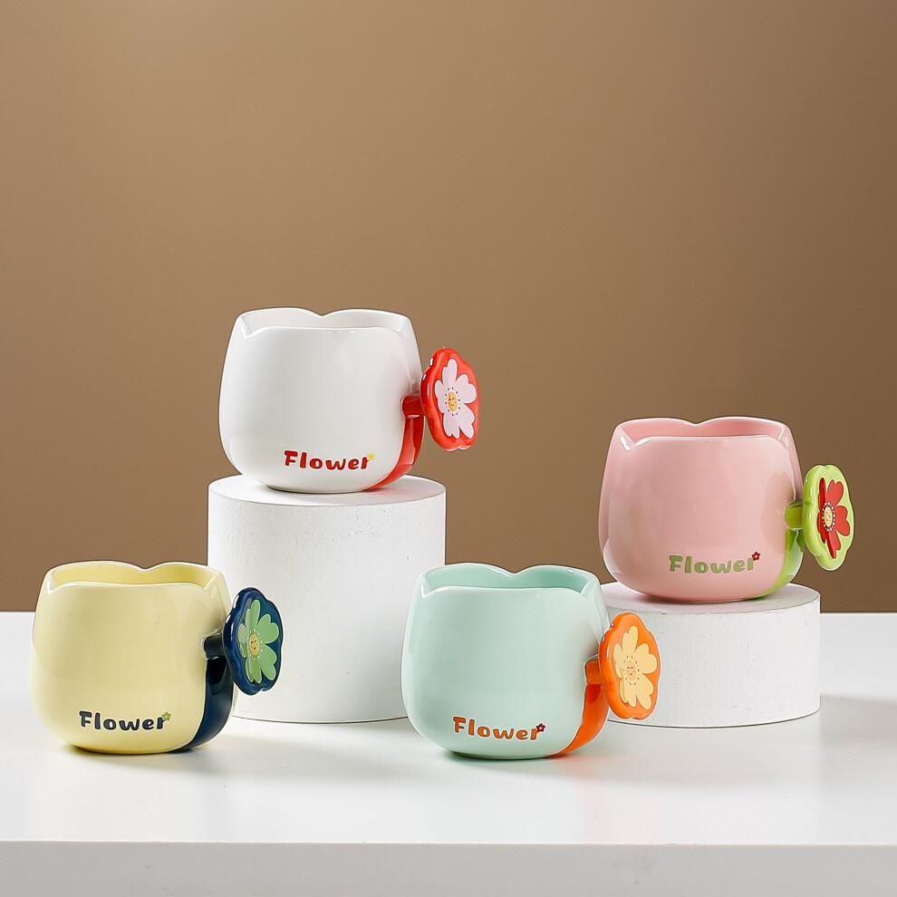 (a-Yellow 300ML) Creative Lovely Flowers Coffee Cup Porcelain Children's Water Cup Cartoon Ceramic Mugs Gift Table Top Decoration Delicate Cups