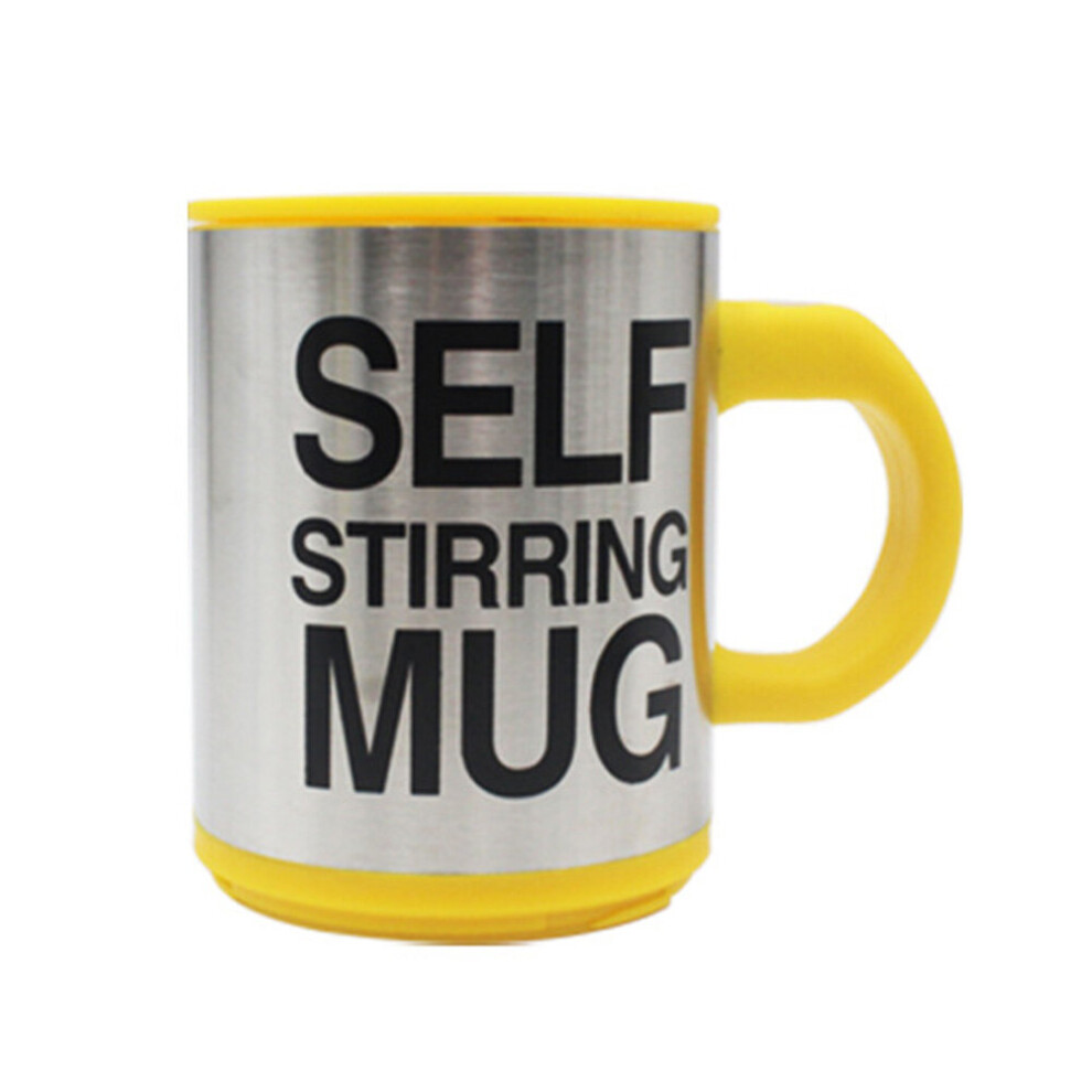 (a-Yellow 301-400ml) Electric Self Stirring Mug Battery Powered Stainless Steel Coffee Milk Mixing Mug with Lid Convenient Portable for Household Use-image-OPC-PBQ85VR-NEW