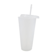 (a-Transparent 601-700ml) 601-700ML Straw Cup With Lid Reusable Coffee Cups Plastic Water Mug Black White Couple Cup 2022