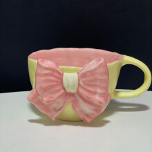 (a-260ml) Creative Handcrafted 3D Bowknot Ceramic Mugs Hand Painted Black and White Bow Coffee Cups Kitchen Tableware Personalized Gifts
