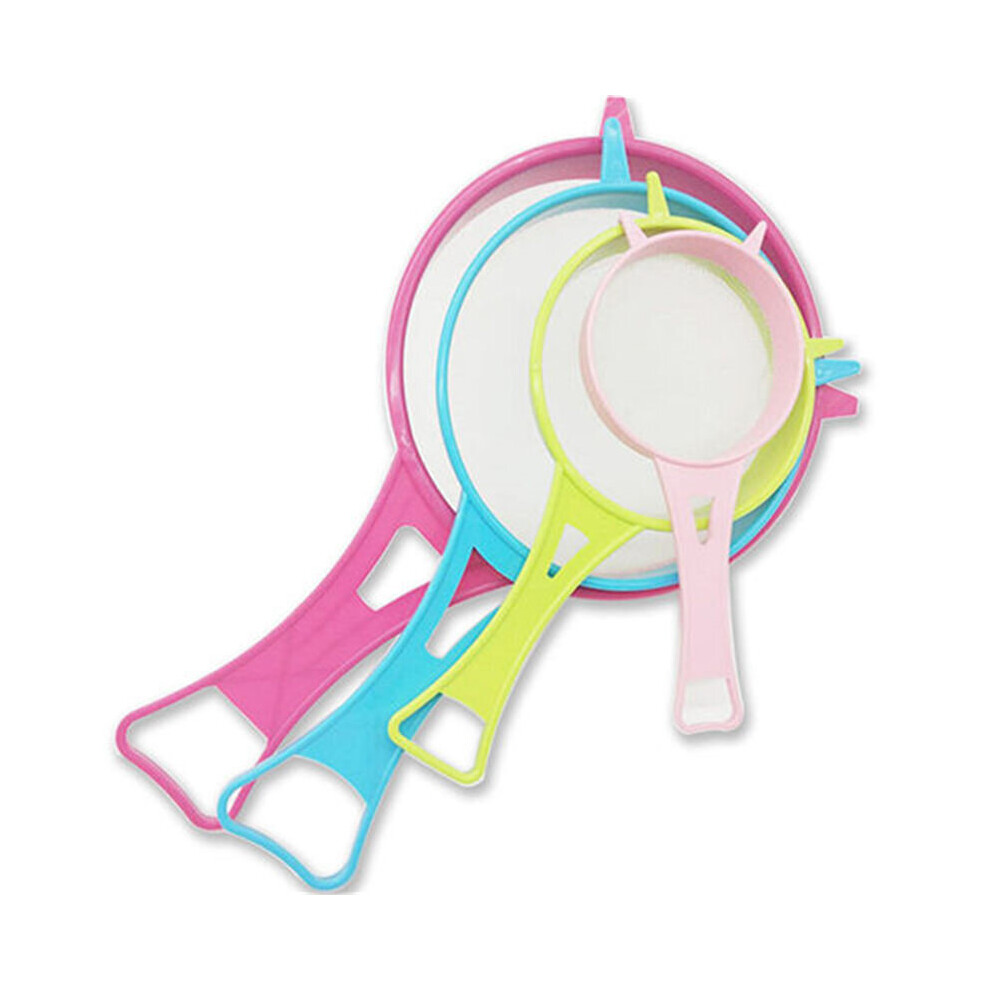 (a-colorful) Plastic Fine Mesh Strainer Colander Flour Sieve With Handle Juice Tea Strainer Tool Kitchen Tools Accessories 4Pcs/Set-image-OPC-PBQ88MB-NEW