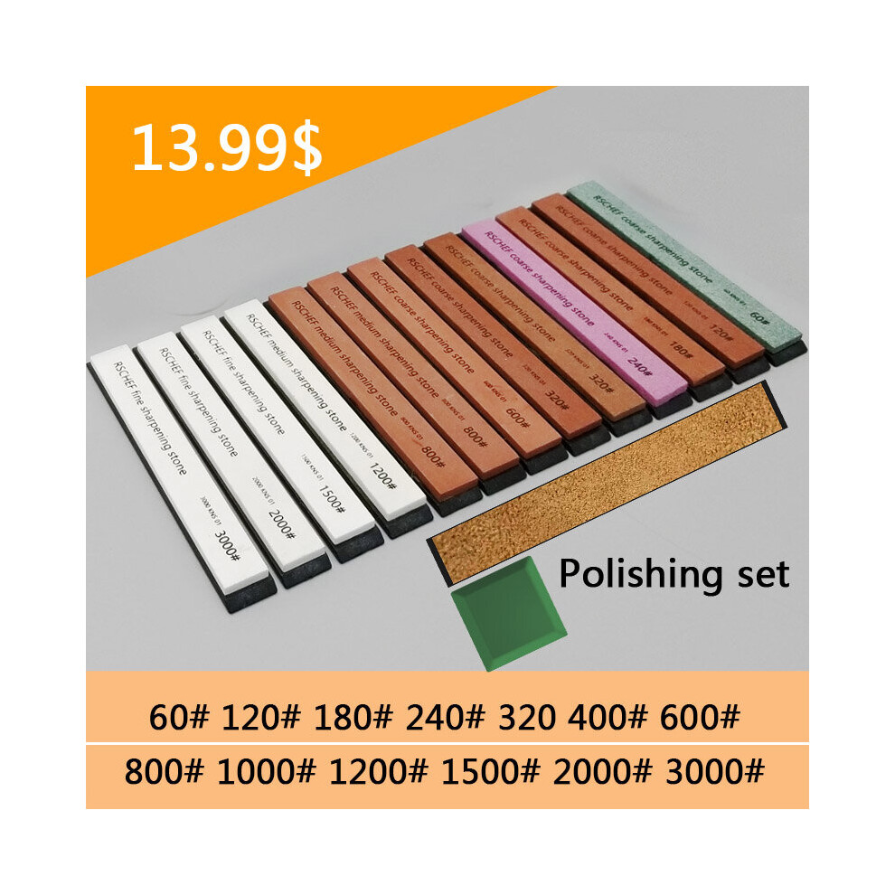 (A-15Pcs Sharpening Stone) Sharpening Stones 60-10000 Grit Whetstone Knife Sharpener Coarse/ Fine Polishing Stone Leather Kitchen Knives Grinding Syst 4856906226251