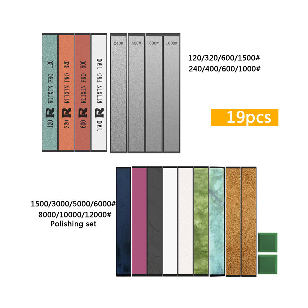 (A-19Pcs Sharpening Stone) Sharpening Stones 60-10000 Grit Whetstone Knife Sharpener Coarse/ Fine Polishing Stone Leather Kitchen Knives Grinding Syst 4856906226282