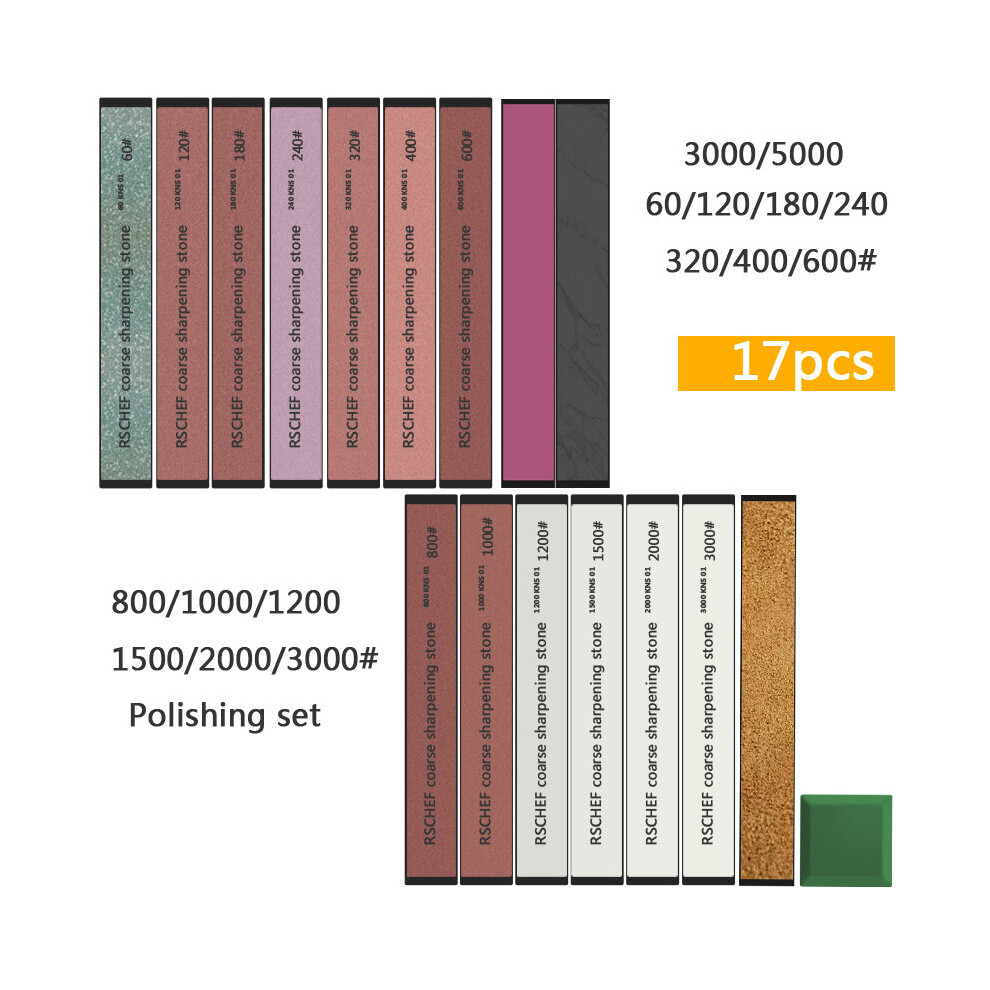 (A-17Pcs Sharpening Stone) Sharpening Stones 60-10000 Grit Whetstone Knife Sharpener Coarse/ Fine Polishing Stone Leather Kitchen Knives Grinding Syst 4856906226268