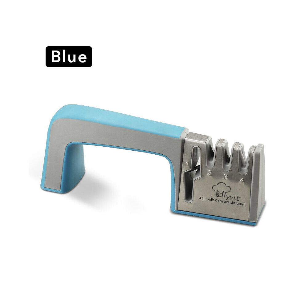 (A-Blue As Picture) Knife Sharpener Professional Sharpening Stone Whetstone Grindstone 4 Stages Kitchen Knives Scissor Grinder Stone Householder 4856906244347