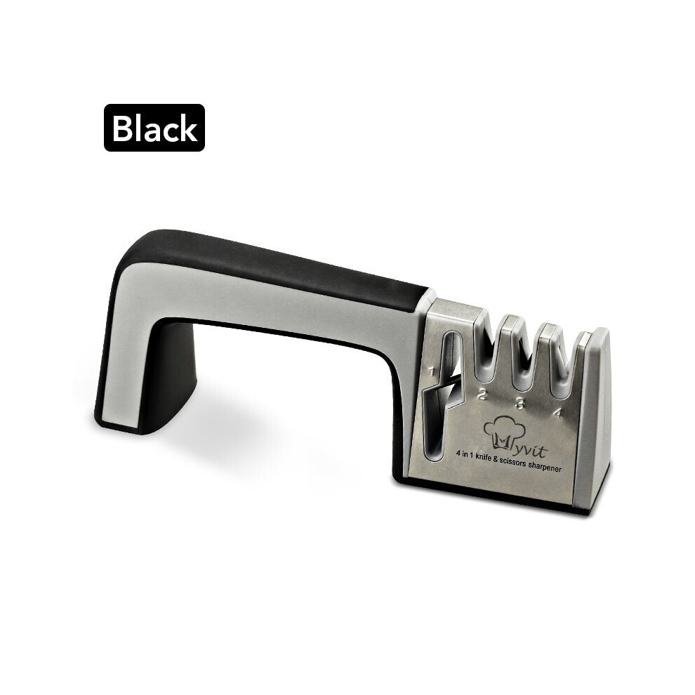 (A-Black As Picture) Knife Sharpener Professional Sharpening Stone Whetstone Grindstone 4 Stages Kitchen Knives Scissor Grinder Stone Householder 4856906244323