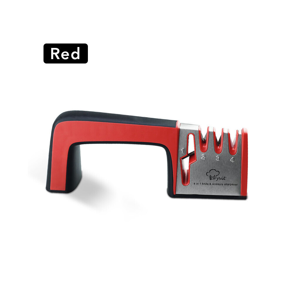 (A-Red As Picture) Knife Sharpener Professional Sharpening Stone Whetstone Grindstone 4 Stages Kitchen Knives Scissor Grinder Stone Householder 4856906244354