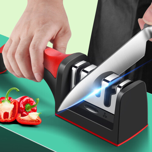 (a-A 22x5x6cm) Kitchen Knife Sharpener Handheld Multi-function 3-Segment Quick Sharpening Tool With Non-slip Base Home Knife Sharpening Stone 1