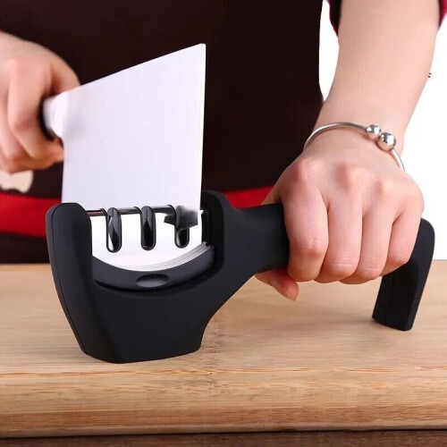 (a-A 22x5x6cm) Kitchen Knife Sharpener Handheld Multi-function 3-Segment Quick Sharpening Tool With Non-slip Base Home Knife Sharpening Stone 2