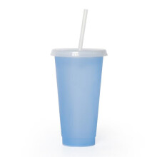 (a-blue) 710ml Temperature-sensitive Color-changing PP Cup Single-layer Transparent Reusable With Lid Straw Cold Drinks Travel Tumbler