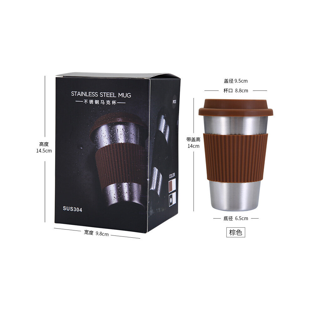 (a-brown 500ML) Coffee Mug 500ML Stainless Steel Drinking Silicone Anti-Scalding Cover Tea Juice Tumbler Portable Insulated Water Cups Drinkware-image-OPC-PBQ8CG9-NEW