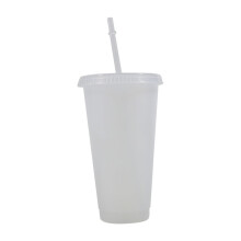 (a-Transparent) 601-700Ml Black White Straw Cup With Lid Color Change Coffee Cup Reusable Cups Plastic Tumbler Matte Finish Coffee Mug