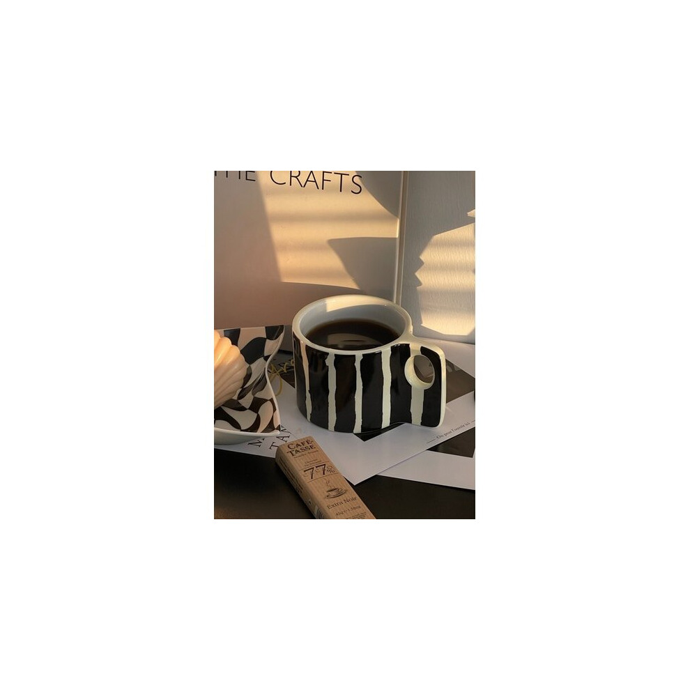 (a-Black) Korean Ins Zebra Antique Stripe Mug Ceramic Coffee Cup Milk Breakfast Cup Lovers Cup Gift Mugs Coffee Cups