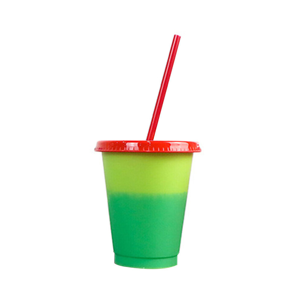 (a-Red) Creative Color Changing Cup With Lid And Straw Reusable Plastic Short Cold Drink Cup For Adult Children-image-OPC-PBQ8D6B-NEW