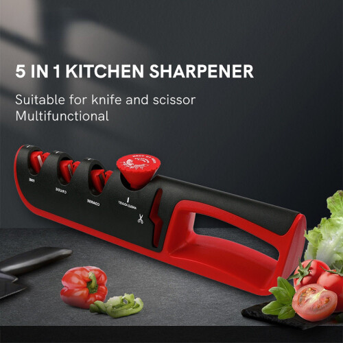 (a-Red) 5 In1 Knife Sharpener Multifunction Professional Knives Grinder Scissors Adjustable Diamond Manual Sharpener Stone Kitchen Tool 1