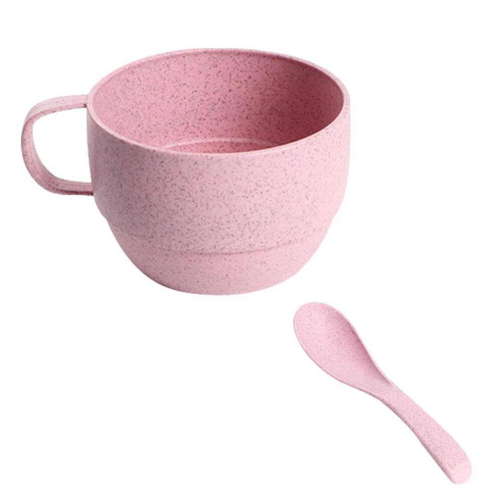 (a-Pink) Eco-friendly Wheats Straw Cup Lightweight Fall Resistant Drinkware Simple Household Coffee Mug With Handle Spoon Milk Tea Cup-image-OPC-PBQ8GKD-NEW