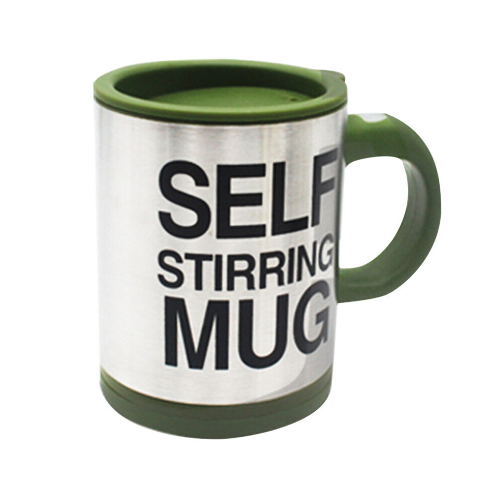 (a-Army Green 301-400ml) Electric Automatic Stirring Cup Battery Powered Stainless Steel Smart Mixer Mug with Lid Convenient Portable for Household Us-image-OPC-PBQ8H8M-NEW