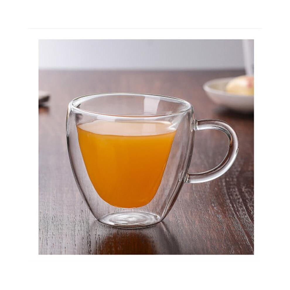 (a-Transparent 80ML) Double Wall Coffee Mug Cup Heart Love Shape Glass Drinking Tea Milk Juice Transparent Water Glasses Heat Resistant Drinkware Set