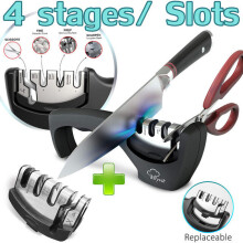(a-4stages Black Set 20.5-7.5) Knife Sharpener 3 Stages Professional Whetstone Kitchen Sharpening Stone Tungsten Diamond Grinder Damascus Chef Accessories Tool