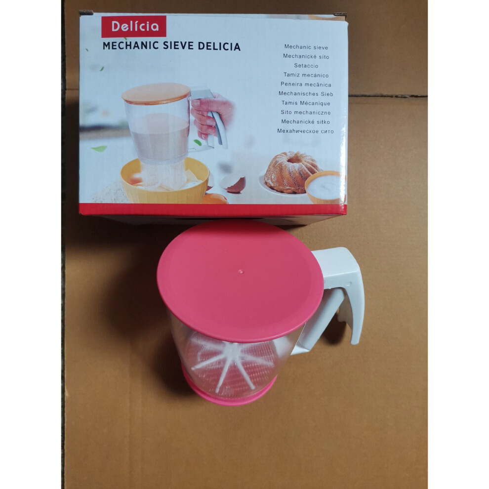 (a-red) Handle Press Cup Shape Flour Sifter Baking Icing Sugar Powder Strainer Sieve Filter with Lid Kitchen Tool Kitchen Gadget-image-OPC-PBQ8JGM-NEW