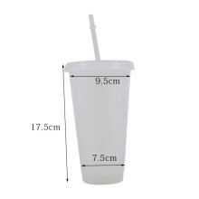 (a-Transparent 601-700ml) 601-700ml Black White Straw Cup With Lid Color Change Coffee Cup Reusable Cup Plastic Tumbler Matte Finish Coffee Mug Couple Cup