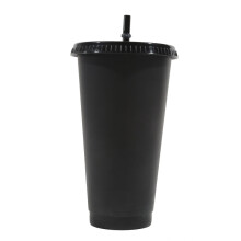 (a-Black) 601-700Ml Black White Straw Cup With Lid Color Change Coffee Cup Reusable Cups Plastic Tumbler Matte Finish Coffee Mug