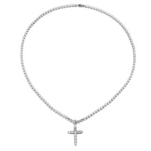 Hip-Hop Cross Pendant Necklaces Crystal Stainless Steel Link Necklace for Men Boy Punk Jewelry