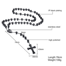 76cm Chain Stainless Steel Bead Chain Rosary Jesus Christ Cross Pendant Long Charm Necklace For Men