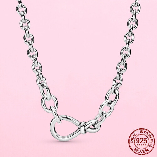 Ασημένια Chunky Infinity Knot αλυσίδα κολιέ ταιριάζει γούρια κοσμήματα Κοσμήματα Κάνοντας