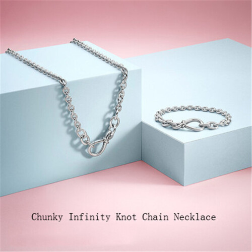 Ασημένια Chunky Infinity Knot αλυσίδα κολιέ ταιριάζει γούρια κοσμήματα Κοσμήματα Κάνοντας 1