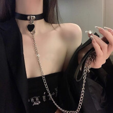 women Sexy punk Choker heart Collar leather chain Bondage cosplay gothic necklace Harajuku party accessories