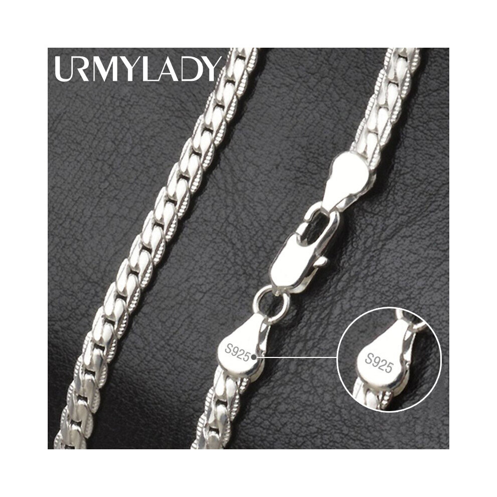 (White, 55cm) S925 Sterling Silver 6mm Full Sideways Necklace 8/18/20/24 Inch Chain For Woman Men Wedding Engagement Jewelry