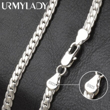 (White, 60cm) S925 Sterling Silver 6mm Full Sideways Necklace 8/18/20/24 Inch Chain For Woman Men Wedding Engagement Jewelry