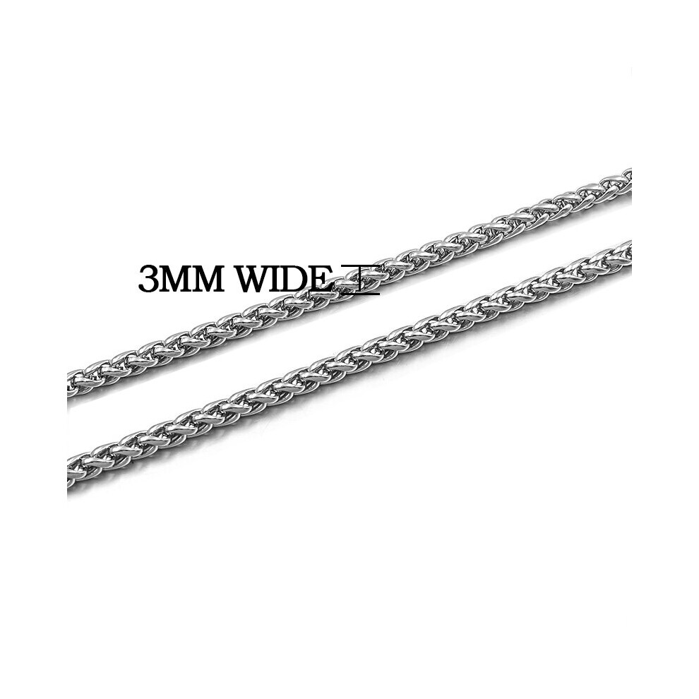 (Light Yellow Gold Color, 65cm) Moorvan Men Necklace Stainless Steel Boys Jewelry 40cm-90cm Braided Link Wheat Chain Necklace Women punk rock biker gift,VN347