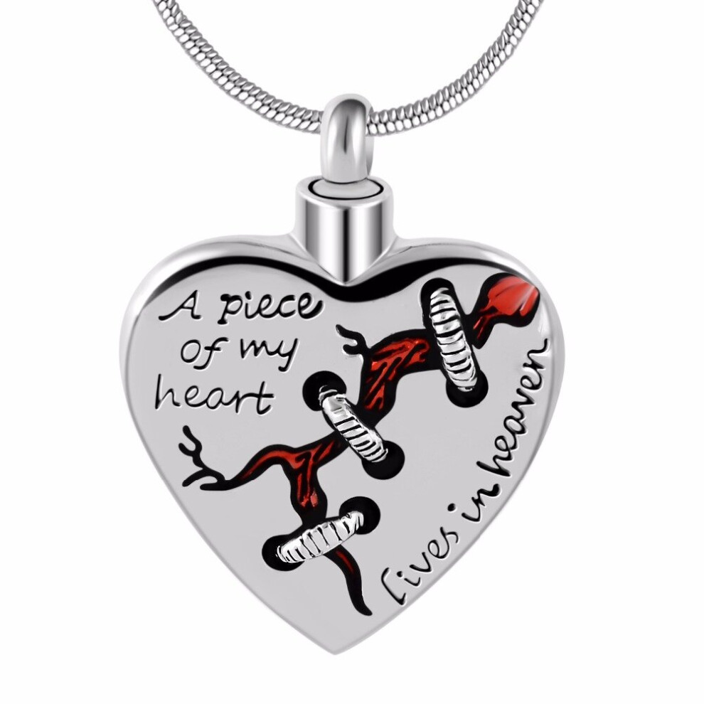 A piece of my heart lives in heaven Locket Heart cremation memorial ashes urn heart necklace jewelry keepsake pendant