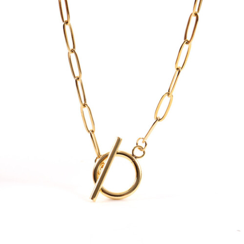 (Light Yellow Gold Color, 50cm) Temperament Classic Paper Clip Chain Necklace Women Stainless Steel Link Chain Necklace For Women Jewelry Gift