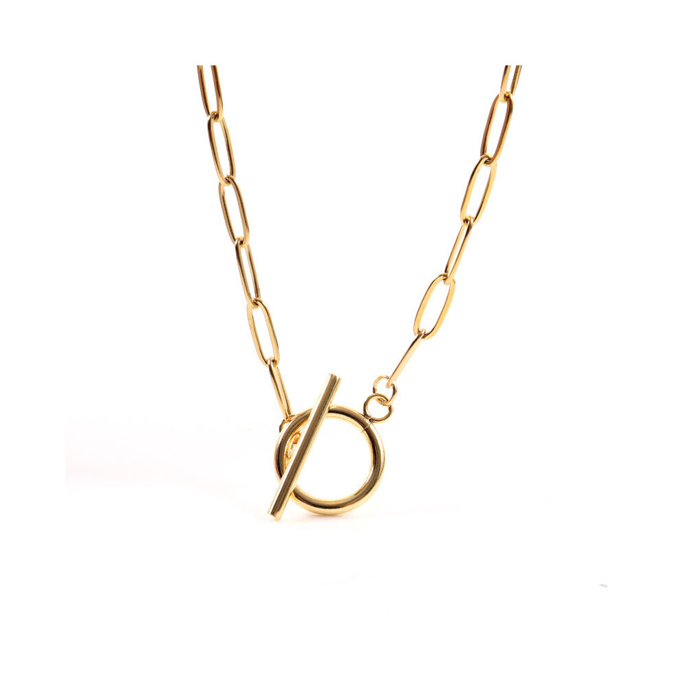 (Light Yellow Gold Color, 50cm) Temperament Classic Paper Clip Chain Necklace Women Stainless Steel Link Chain Necklace For Women Jewelry Gift