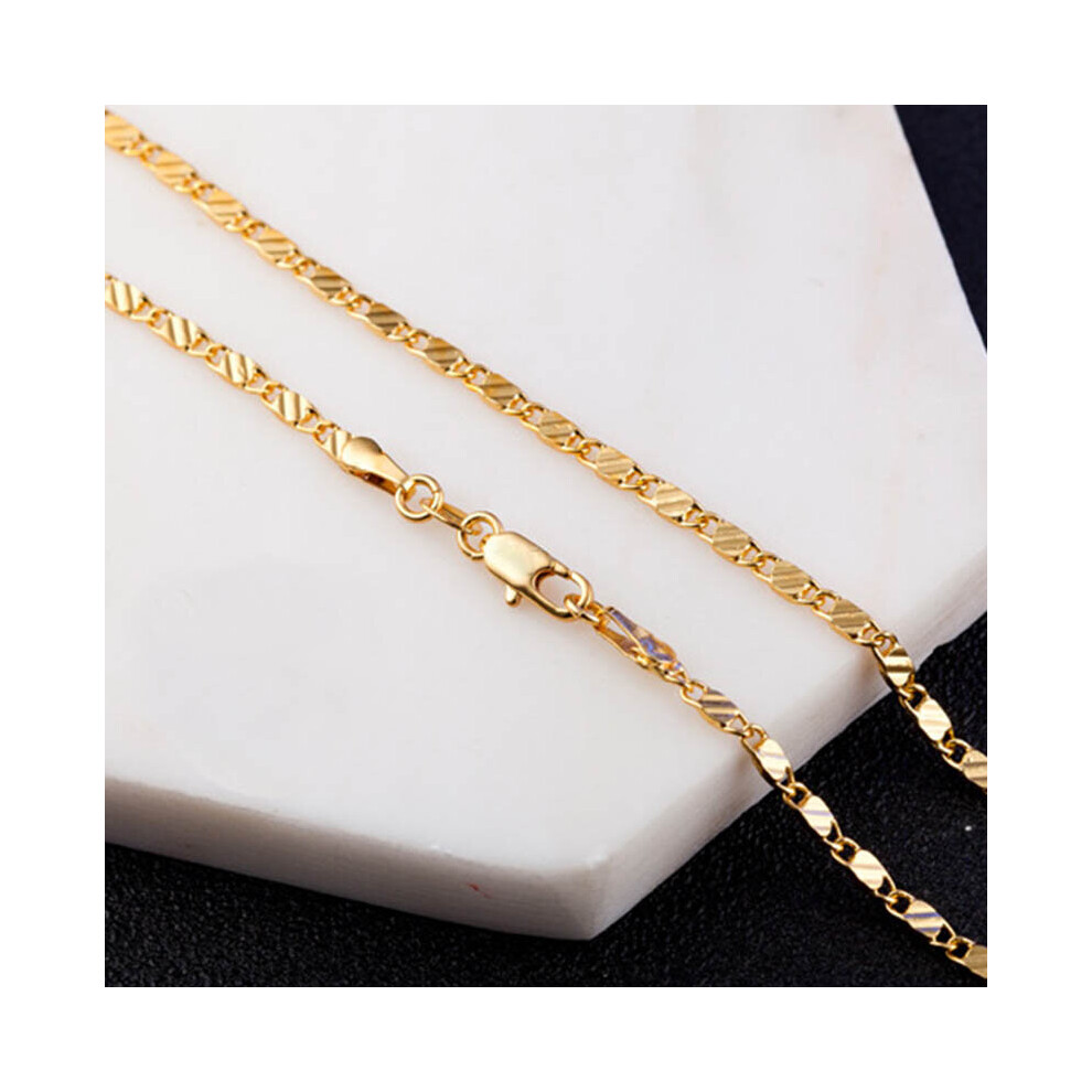 (Light Yellow Gold Color, 60cm) 2mm Men Flat Chain Necklace For Women Jewelry Necklaces Charms Jewellery 16 18 20 22 24 26 28 30 inch M283