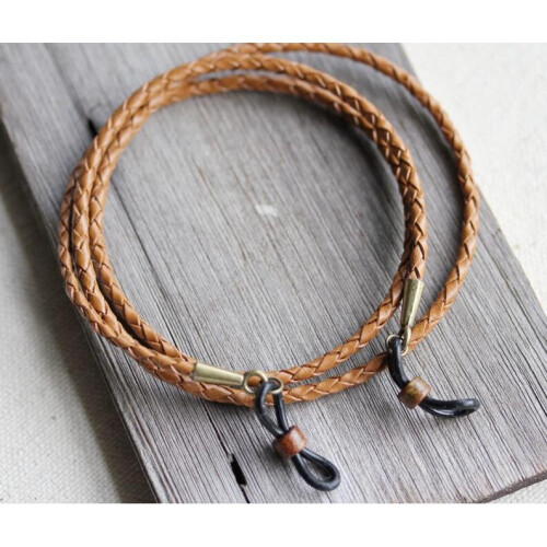 Rustic Braided Leather Eyeglass Chain - Rugged Men's Sunglasses Holder Strap