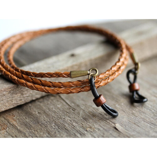 Rustic Braided Leather Eyeglass Chain - Rugged Men's Sunglasses Holder Strap 1