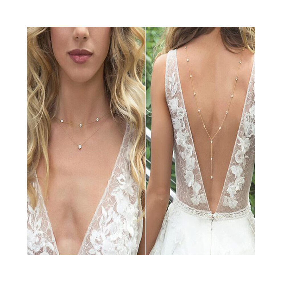 Backdrop Necklace Crystal Rhinestone Back Or Chain Necklaces Wedding Party Prom Jewelry For Her