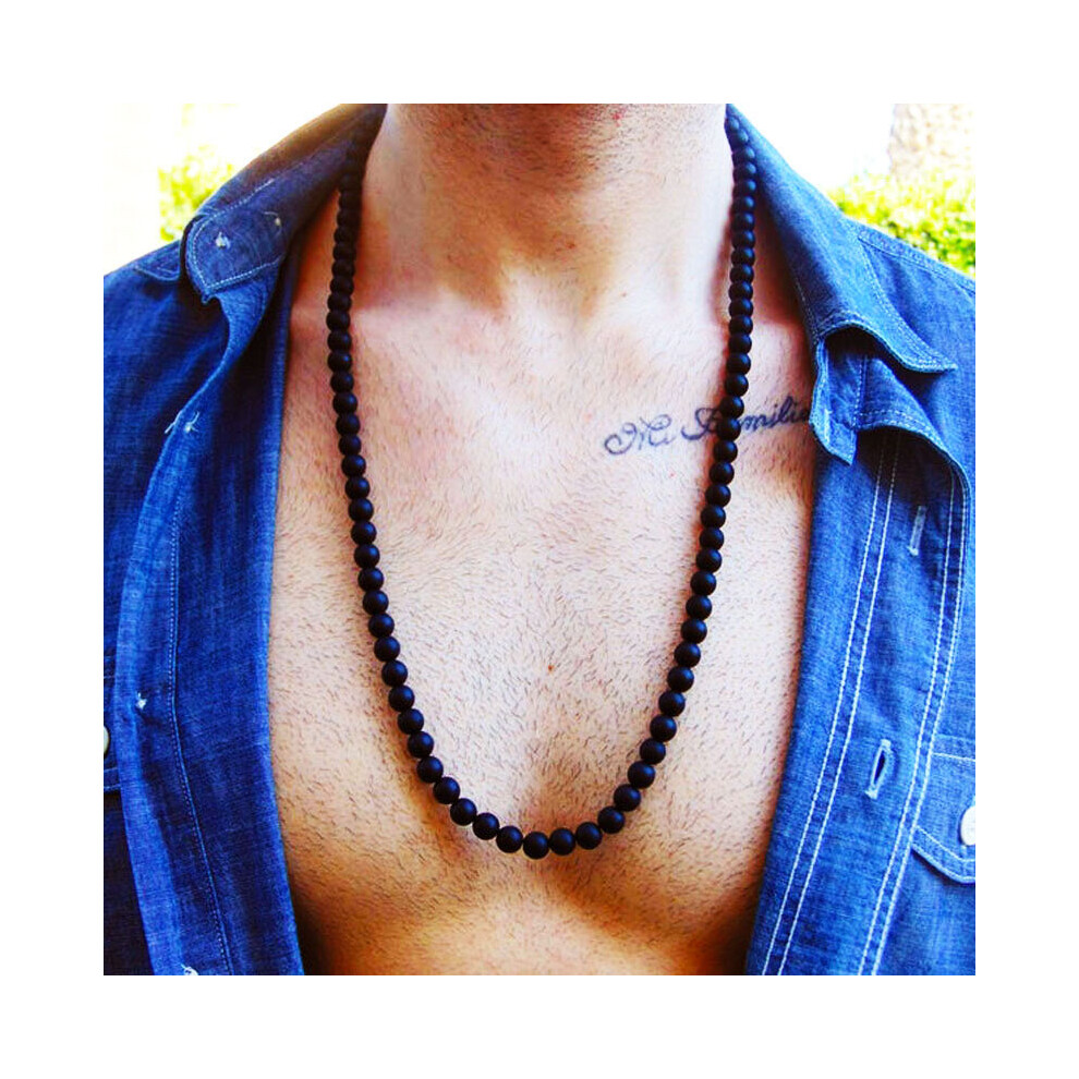 (Maroon, 50cm) Matte Bead Necklace For Men Classic Natural Strand Beads Men Necklace Jewelry Gift Collier Homme