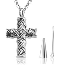 Vintage Cross Stainless Steel Cremation Jewelry Urn Necklace For Ashes Keepsake Memorial Pendant For Women Men Dropship