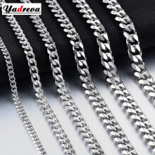 (White, 90cm) Stainless Steel 3.5mm-8mm Cuban Chain Silver Waterproof Men's And Women's Necklace Jewelry