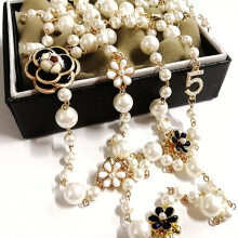 Mimiyagu Long Simulated Pearl Necklace For Women Double Layer Pendant Sweater Chain Party Jewelry