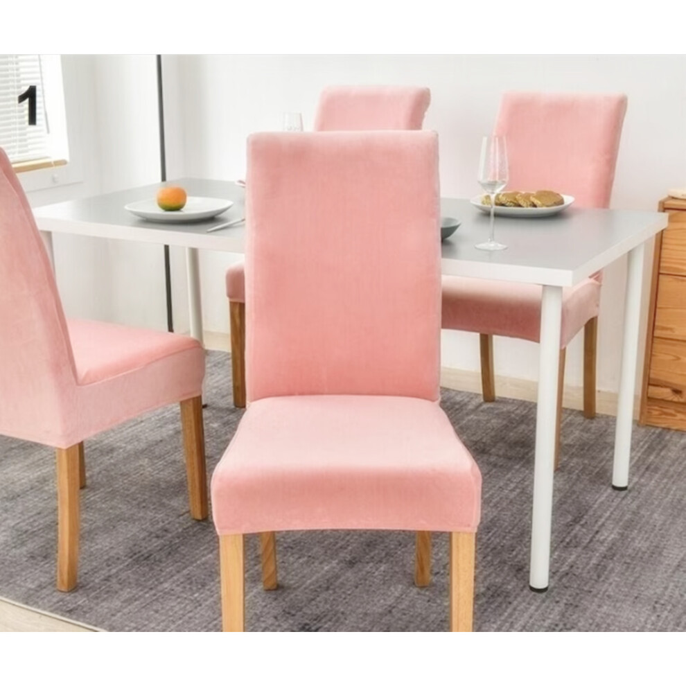 (Light Pink, 1) Velvet Stretchable Dining Chair Covers