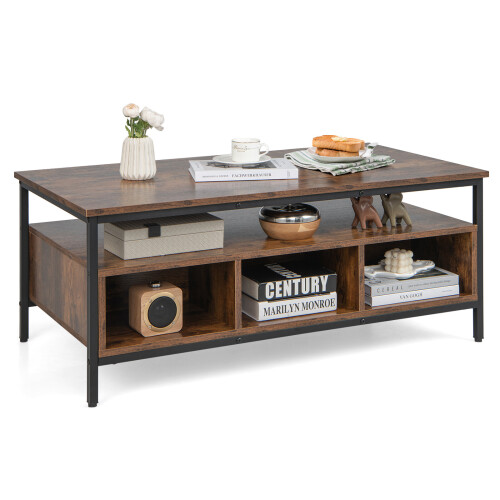 Costway 3-Tier Industrial Coffee Tea Table Home Side Table With 6 Compartments