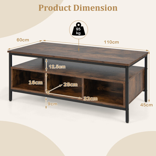 Costway 3-Tier Industrial Coffee Tea Table Home Side Table With 6 Compartments 1