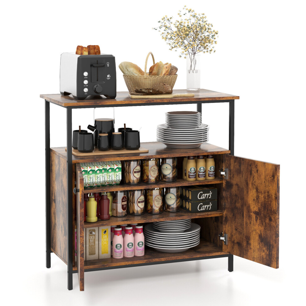 Industrial Storage Cabinet Wooden Sideboard with 2 Doors  & Open Shelf