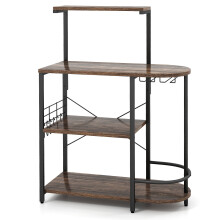 4-Tier Kitchen Baker Rack with Storage Shelf Microwave Stand&6 S-Hooks